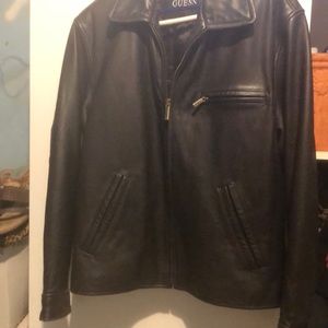 GUESS MEN’S DARK BROWN GENUINE LEATHER JACKET